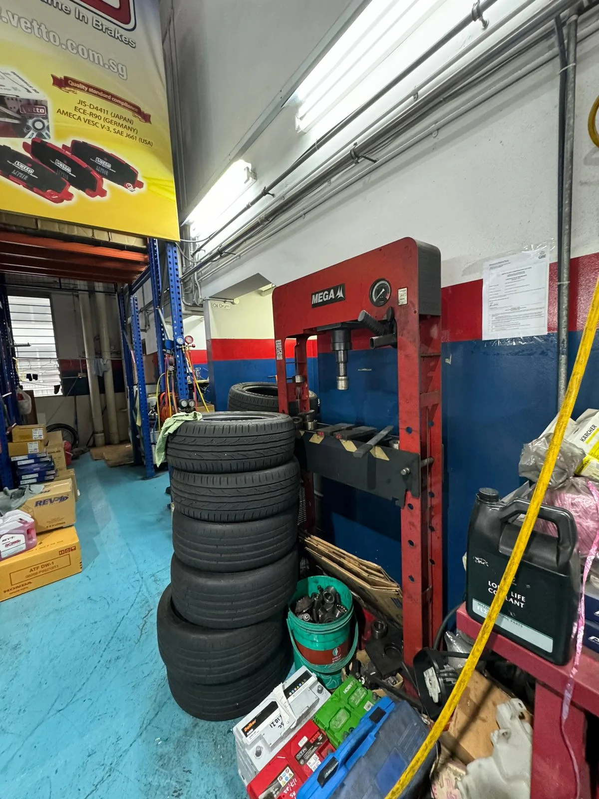 Tyres and workshop equipment
